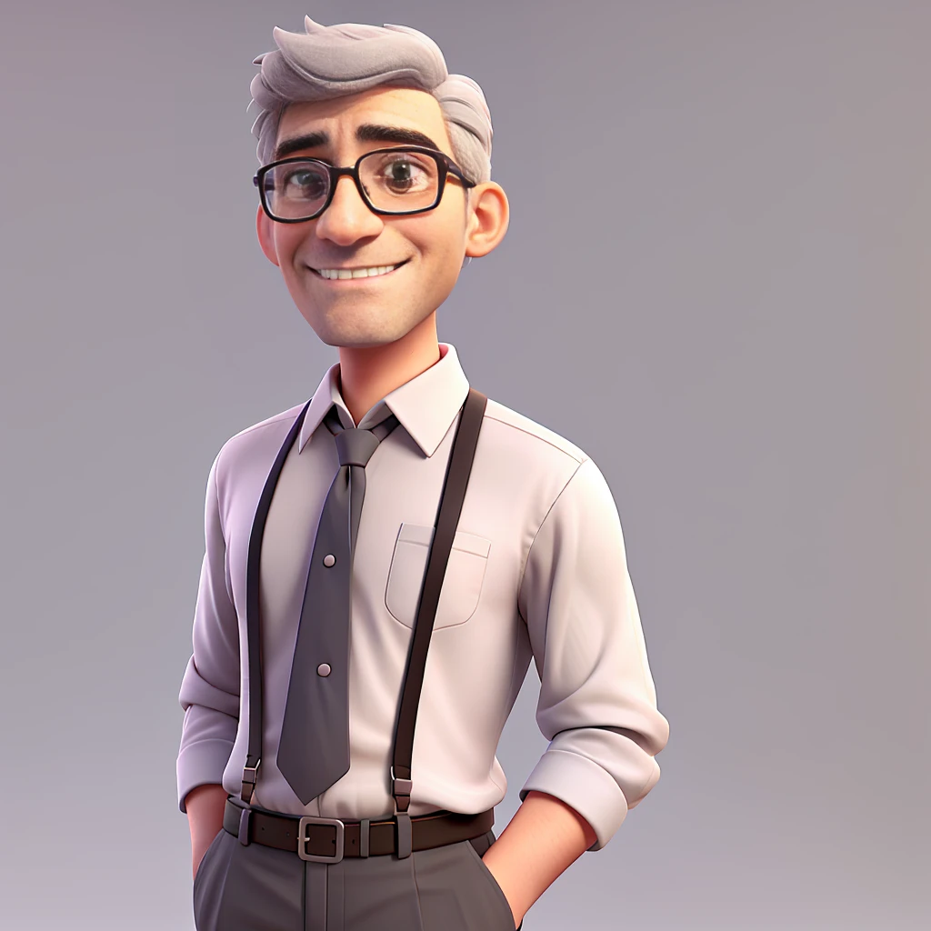A gentleman with glasses, gray hair and a white shirt, making the number 11 with 2 hands, 3d