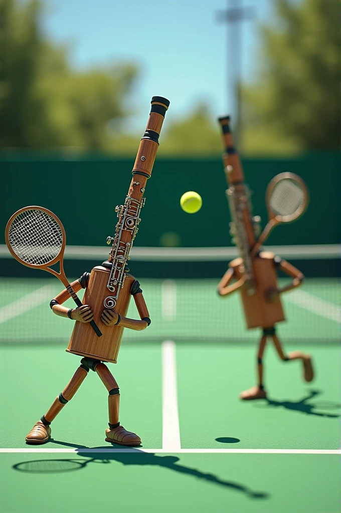 Two clarinets playing tennis