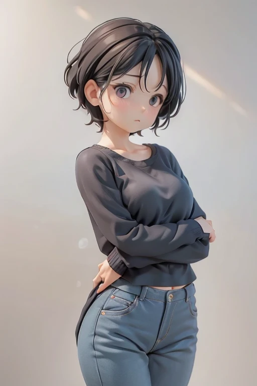 30-year-old woman、Mother,Married women,,Black Hair,Shortcuts、Short Hair、Small breasts、Small breasts、Casual wear、Calm appearance、sweater、shirt、Clothing Pattern、Clothing design、whole body、
