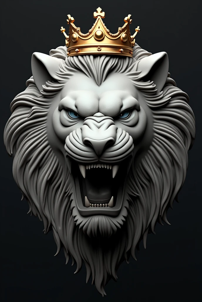 Lion face in 3D 4K anger mood with crown