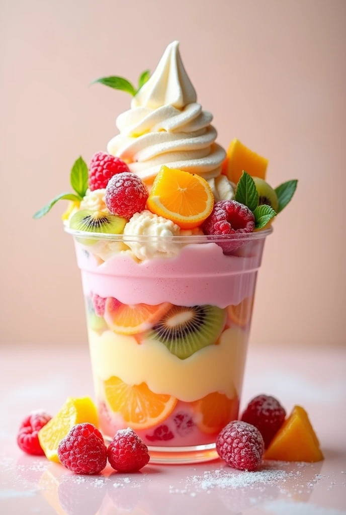 Mixed ice with various flavors and various pieces of fruit