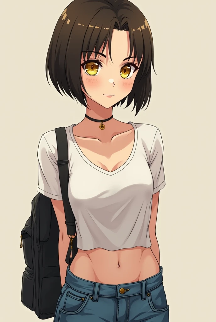 make my physical characteristic or teenager girl with short hair and staright hair without pony oval face big eyes and black eyes round eyes short eyelashes short and straight eyebrows thin nose and stright nose small mouth and thin lips short teeth neutral skin and tanned skin tone height 169cm body weight 55kg with small sixpack in stomach