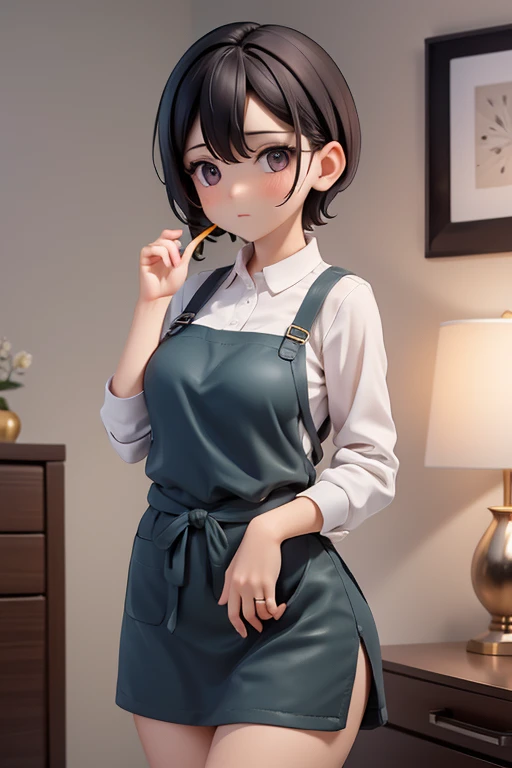 30-year-old woman、Mother,Married women,,Black Hair,Shortcuts、Short Hair、Small breasts、Small breasts、Casual wear、Calm appearance、sweater、shirt、apron、Clothing Pattern、Clothing design、whole body、