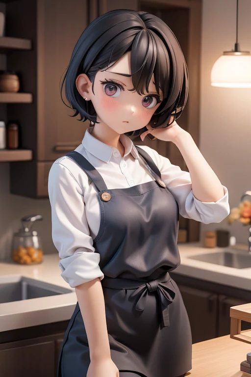 30-year-old woman、Mother,Married women,,Black Hair,Shortcuts、Short Hair、Small breasts、Small breasts、Casual wear、Calm appearance、sweater、shirt、apron、Clothing Pattern、Clothing design、whole body、