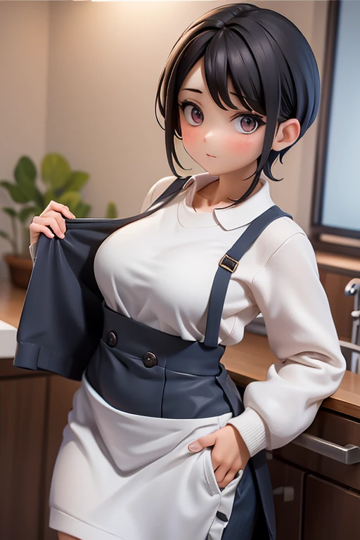 30-year-old woman、Mother,Married women,,Black Hair,Shortcuts、Short Hair、Small breasts、Small breasts、Casual wear、Calm appearance、sweater、shirt、apron、Clothing Pattern、Clothing design、whole body、
