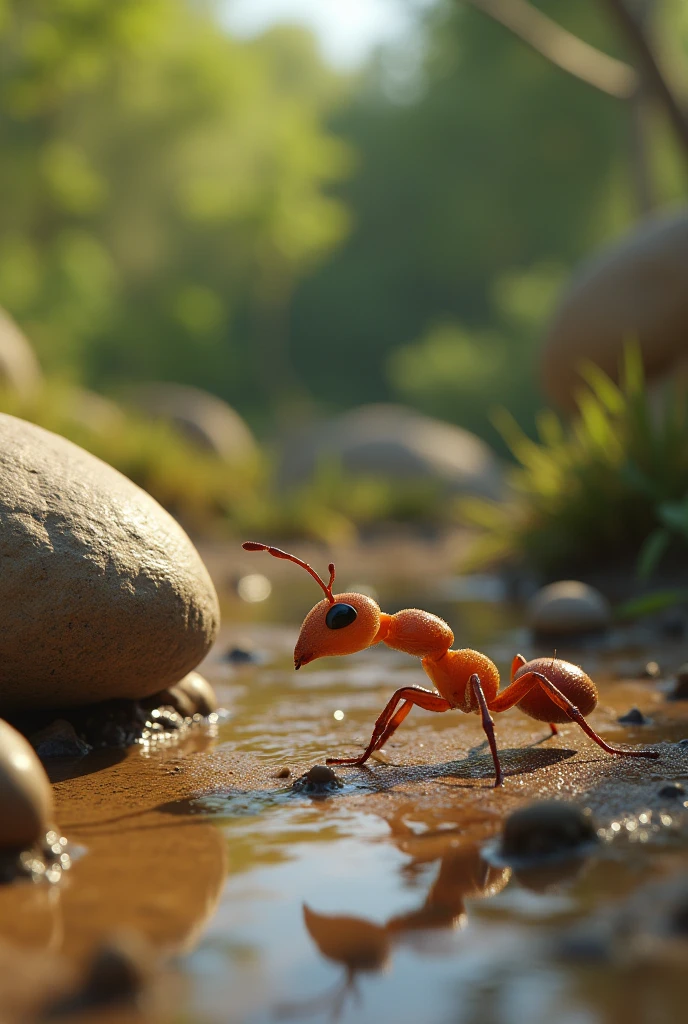 The ant is moving crumb to its nest and facing obstacles in his way like a large rock, puddleand even a gust of wind But each time, the ant found a way around the challenge. Finally, after much effort, the ant reached its nest with the crumb. The message? Even the smallest steps can lead to big achievements.