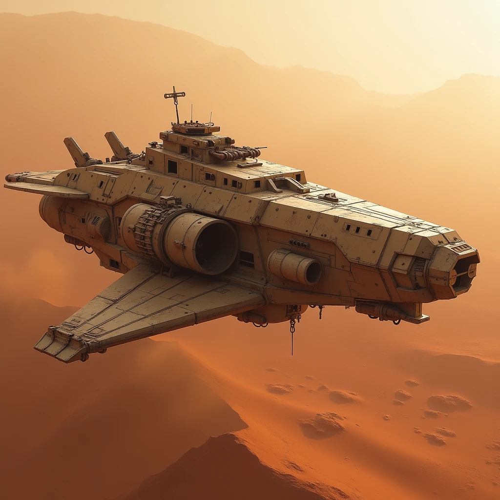 Supply carrier, shuttle ship, science fiction, low technology, Mars, satellite orbit, realistic, precision, masterpiece