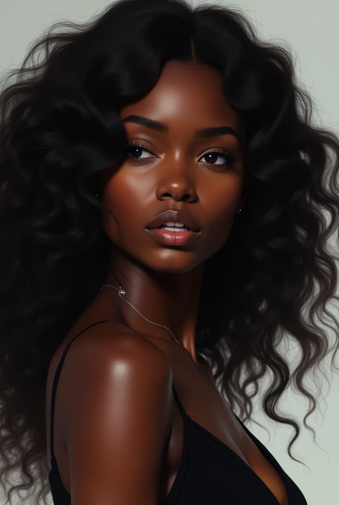 (masterpiece, best quality), ebony 1girl, beautiful face, Kimberly_jackson, freely wavy hair, confused, upper body, one eye blink