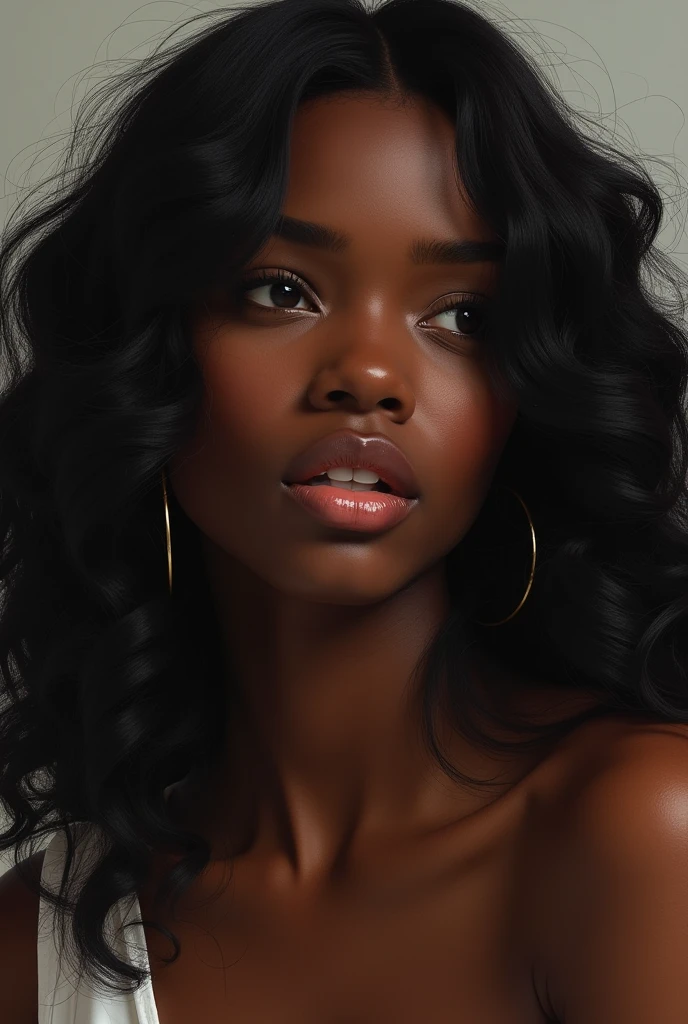 (masterpiece, best quality), ebony 1girl, beautiful face, Kimberly_jackson, freely wavy hair, confused, upper body, one eye blink