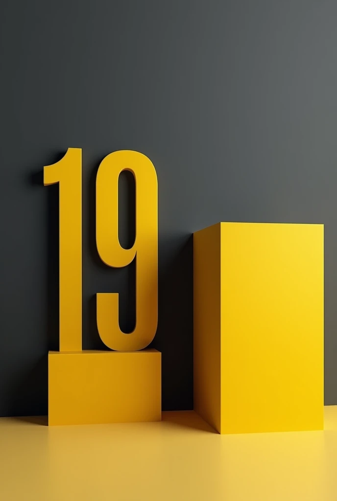 fundo cinza, YELLOW NUMBER nineteen, YELLOW RECTANGLE ON THE RIGHT SIDE, COM fundo cinza ESCURO, WITH A HAPPY BIRTHDAY SUPPORT