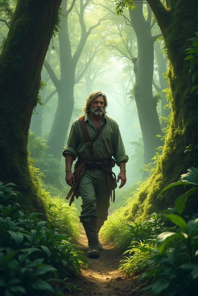 A man looking for a tespro in the forest
