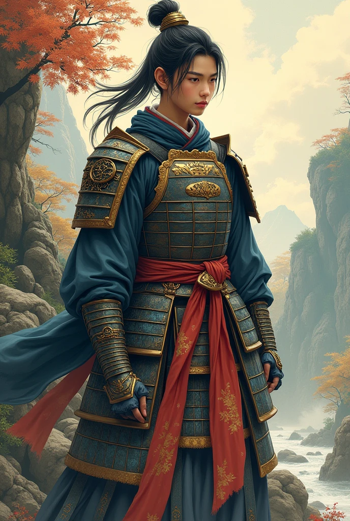 a young Japanese warrior in oriental armor