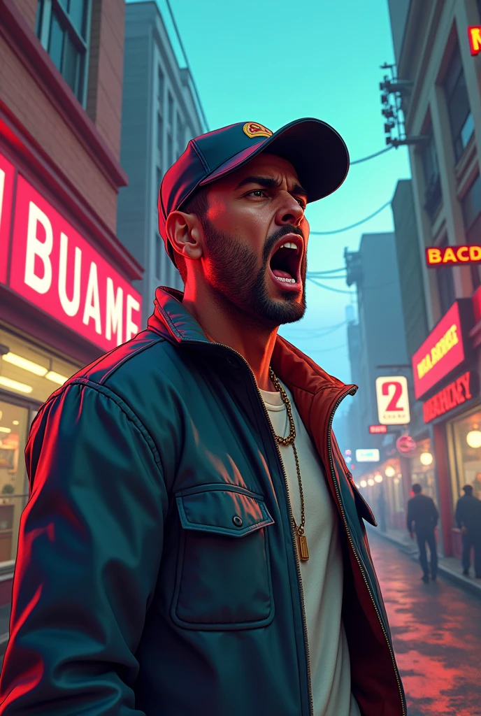 ((best quality))  man in cap shouting looking back,,(gta)
