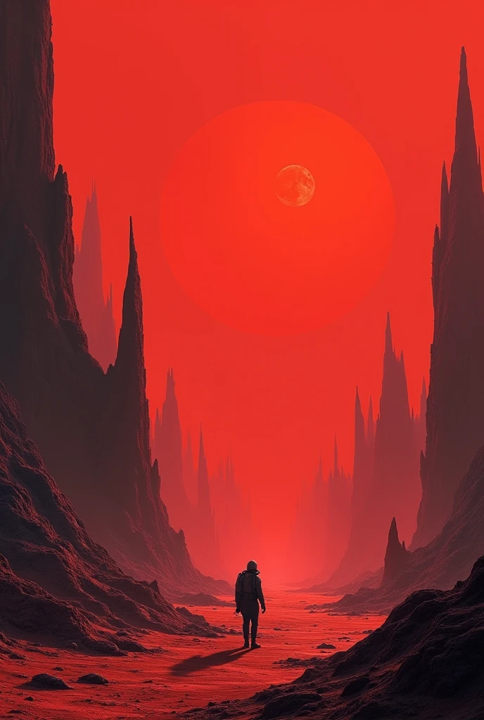 make the cover of a book where there is a red desert with a blood red sky with the title the story of a world devastated by an abyss Arc 1 trapped in another dimension