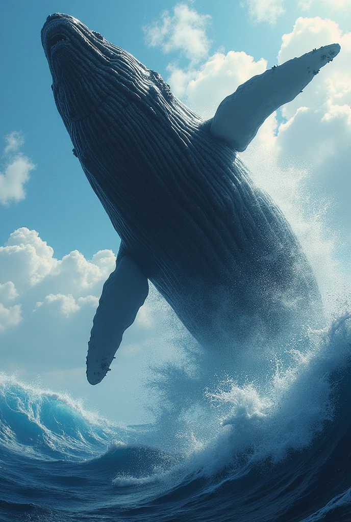 A portrait of a giant whale jumping on the sea