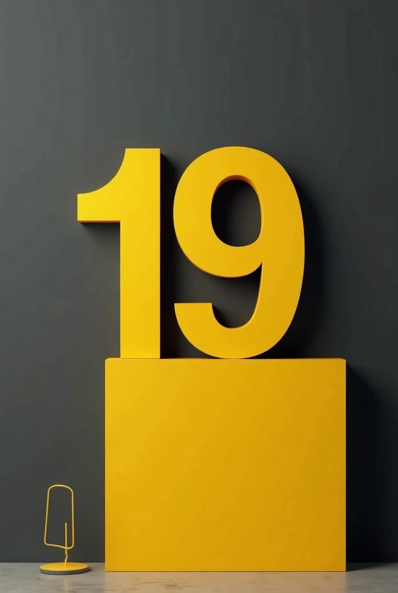 fundo cinza, YELLOW NUMBER nineteen, YELLOW RECTANGLE ON THE RIGHT SIDE, COM fundo cinza ESCURO, WITH A HAPPY BIRTHDAY SUPPORT