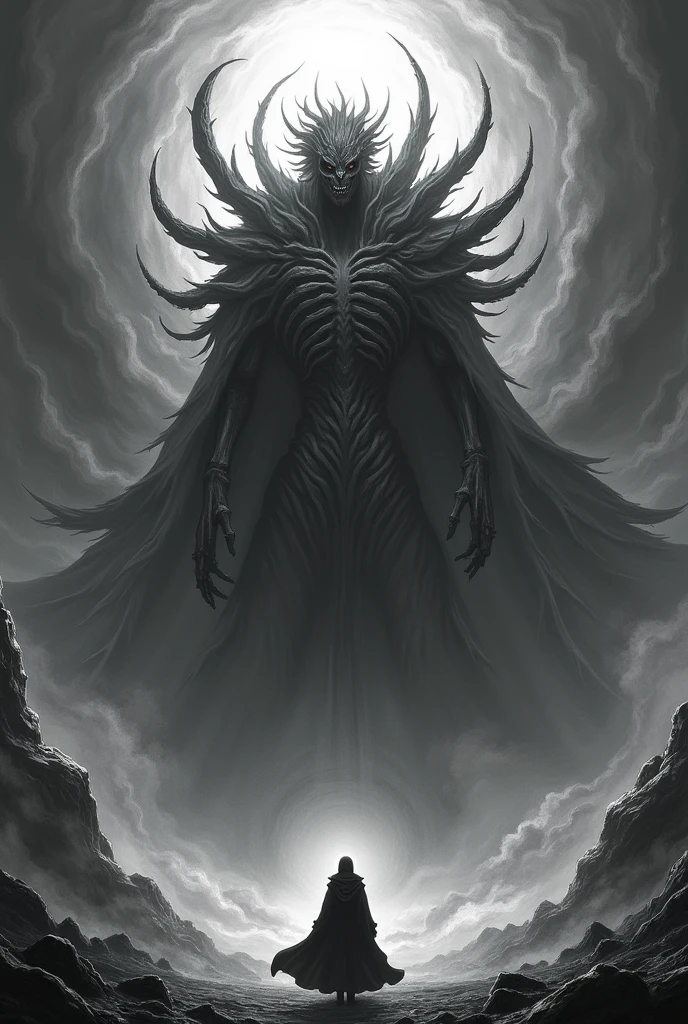 Generate a detailed black and gray image of Uchira Madara's susanoo