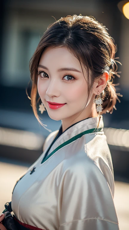 (1 girl, youthful gorgeous Lady, brown_eyes, brown_hair, cross_earrings, earrings, jewellery, Ancient China, Traditional Hanfu, White Hanfu, Hanfu, natural pose in a snowy night,
Detailed Beautiful face, Detailed Facial Features, beautiful eyes, dimples, Kind smile, Red lips, short hair, bob hair, cute ponytail, extremely detailed eyes, extremely detailed face, beautiful detailed lips, long eyelashes, arms close together, ears out, golden ratio face, golden ratio body, perfect body anatomy, huge breasts, big breasts,
(SNOW:1.3),
Night outdoors, snow flakes, snow, winter,
(best quality, 4K, 8k, highres, masterpiece:1.2), ultra-detailed, (realistic, photorealistic, photo-realistic:1.37), HDR, UHD, sun light, ultra-fine painting, sharp focus, physically-based rendering, extreme detail description, professional, vivid colors, award-winning, bokeh, cowboy_shot, SFW, Safe for Work)