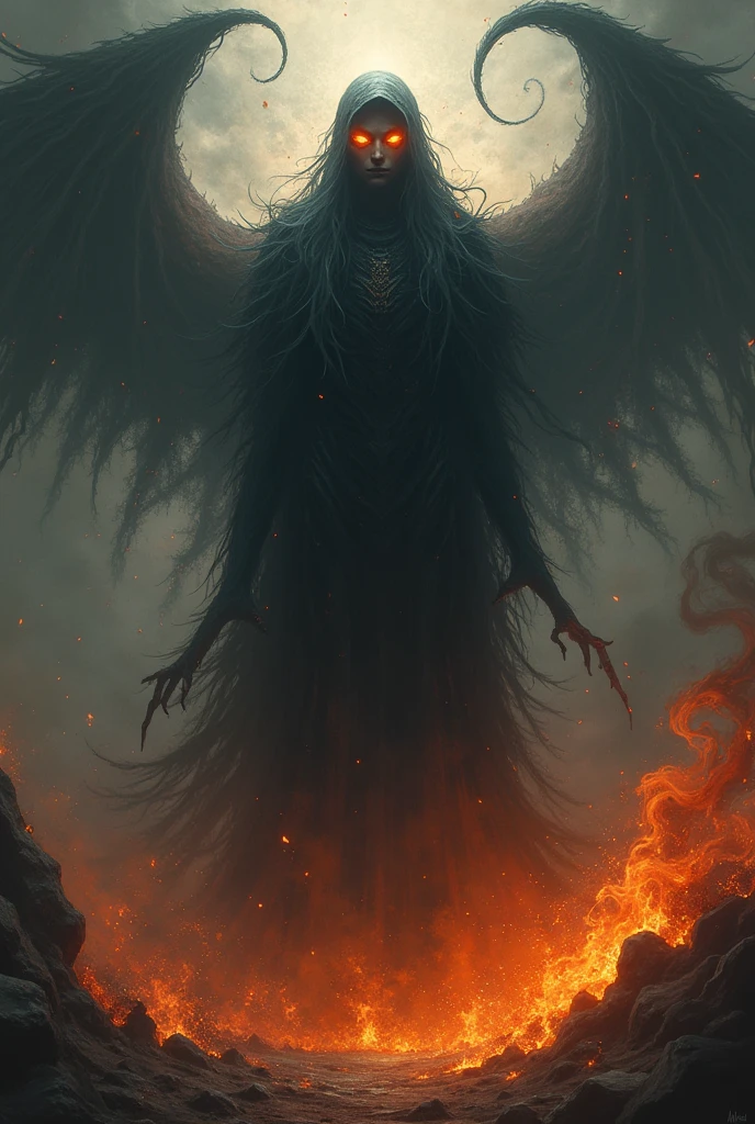 The antagonist of the story, a primordial entity that represents chaos and destruction. Imposing and enigmatic, she has the power to manipulate shadows and flames, creating an environment of terror and disorder. His presence is an overwhelming force and his intention is to destroy the balance of the Elements., plunging the world into a state of eternal chaos. Its origin and motivations are mysterious, but its threat is palpable and destructive.