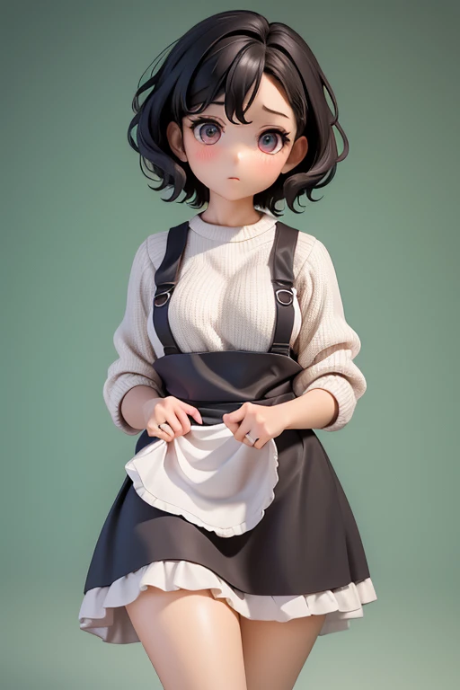 30-year-old woman、Mother,Married women,,Black Hair,Shortcuts、Short Hair、Perm,ナチュラルPerm,Wavy Hair、Small breasts、Small breasts、Casual wear、Calm appearance、sweater、shirt、apron、Clothing Pattern、Clothing design、whole body、
