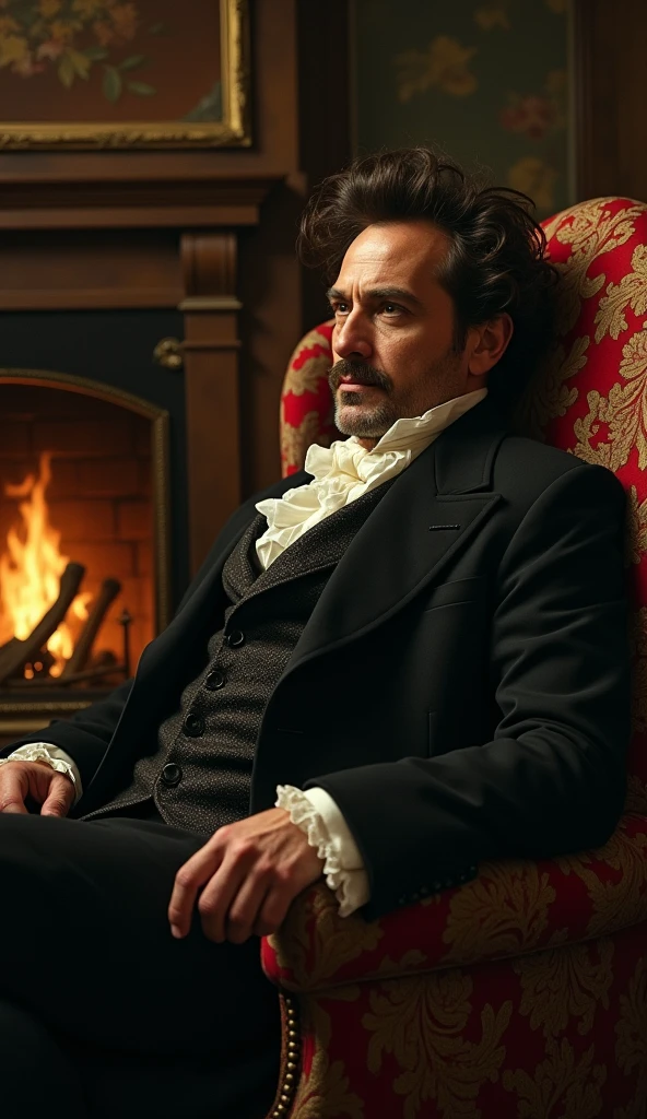 Mr. Rochester, as he sat in his damask-covered chair, looked different to
not quite so stern — much less gloomy. There
was a smile on his lips, and his eyes sparkled, whether with wine or not He was in his after-dinner mood;
more expanded and genial, and also more self-indulgent than the frigid and rigid
temper of the morning; still he looked preciously grim, cushioning his massive
head against the swelling back of his chair, and receiving the light from fire place he looked into fire for 2 mins and i stared at him