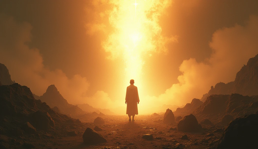 "A person facing life’s challenges with unwavering faith, their path lit by a divine light. The background shows obstacles, yet the individual remains strong and determined. The scene captures the resilience and trust in a greater plan. The mood is hopeful and steadfast."

