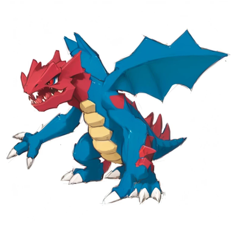 a close up of a cartoon dragon with a red and blue tail, similar to pokemon, dra the dragon, charizard, guggimon, new pokemon, draconic, a cute little blue dragon, soft draconic features, a baddass dragon, dragon in dragon lair, blue scaled dragon, style of pokemon, dragonlike