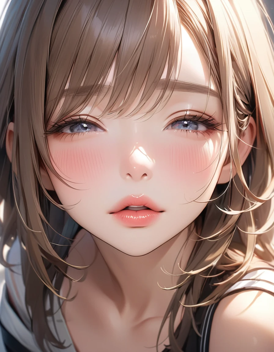 The face of a beautiful girl approaches the viewer, (to kiss), alone, Perfect and attractive face, Mouth trying to kiss, close your eyes, Put your chin forward, Expectations, Shyness, joy, blush, Realistic and attractive nose, Delicate and elegant eyelashes, Fine and thin eyebrows, Natural Makeup, Delicate and perfect brushwork, young and lively々Fresh Skin, break: Showing affection to the audience, Expectations, Shyness, joy, blush, I close my eyes in fear, Put your chin forward, Lips asking for a kiss, Detailed and realistic skin texture, Cute and sexy gestures that will charm you, ((Facing the audience)), View your viewers, Jaw sticking out, Please lower your eyelids, Detailed and engaging, Seduce you, break ((Gently closed eyelids)), The approaching lips, break (close your eyes, Lips asking for a kiss, Approaching Face, Chin forward), (look up:1.3), ((Facing you)), break Face up and look up, Mouth closed for a kiss, (close your eyes:1.3), Expectations, Shyness, joy, blush, Realistic and captivating depictions, First-person view of the viewer, The kiss, (Close-up of face seen from above:1.2).Blue Eyes Swimwear