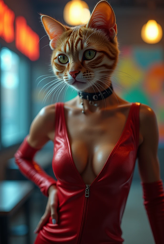 Say cat a real life influencer with an outfit full of cleavage, making her hot