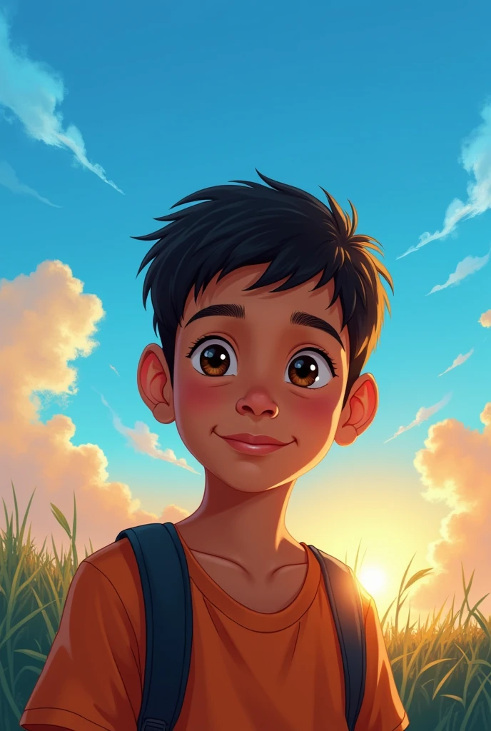 Sunrise on blue sky with a bangladeshi young boy full of hope