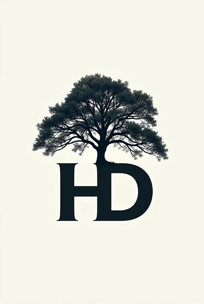 make me a fancy logo, simple and modern, that has the letters HD in the middle and behind the letters has the silhouette of a leafy tree with many branches and leaves, It also improves the typography of the letters!
