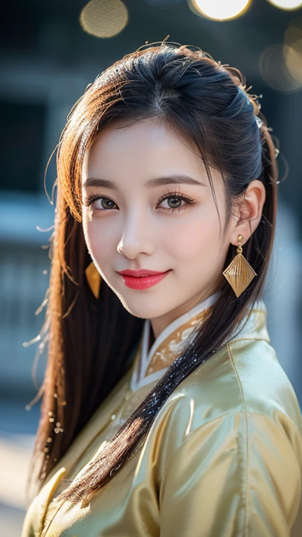 (1 girl, youthful gorgeous Lady, brown_eyes, brown_hair, cross_earrings, earrings, jewellery, Ancient China, Traditional Hanfu, Silk Hanfu, Hanfu, natural pose in a snowy night,
Detailed Beautiful face, Detailed Facial Features, beautiful eyes, dimples, snaggle-tooth, Kind smile, Red lips, short hair, bob hair, cute ponytail, extremely detailed eyes, extremely detailed face, beautiful detailed lips, long eyelashes, arms close together, ears out, golden ratio face, golden ratio body, perfect body anatomy, huge breasts, big breasts,
(SNOW:1.3),
Night outdoors, snow flakes, snow, winter,
(best quality, 4K, 8k, highres, masterpiece:1.2), ultra-detailed, (realistic, photorealistic, photo-realistic:1.37), HDR, UHD, sun light, ultra-fine painting, sharp focus, physically-based rendering, extreme detail description, professional, vivid colors, award-winning, bokeh, cowboy_shot, SFW, Safe for Work)