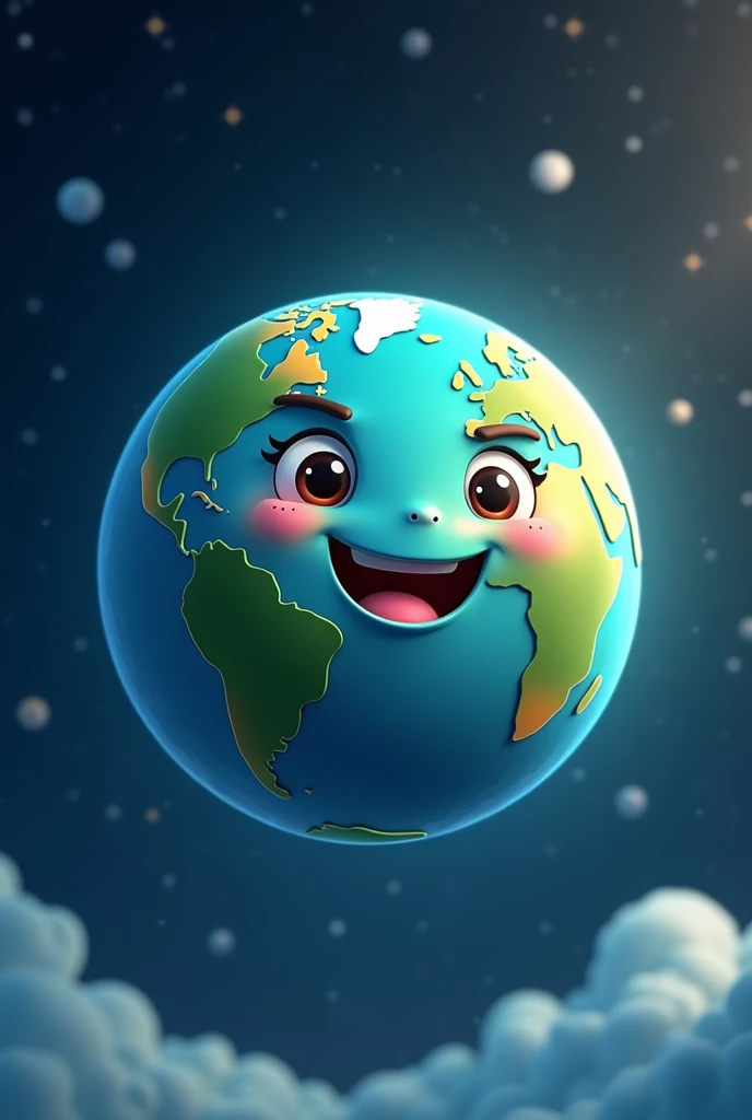 An animation of planet Earth with a happy face