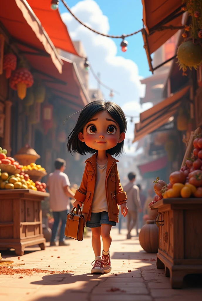 Riley from Inside Out 2 walking through the market