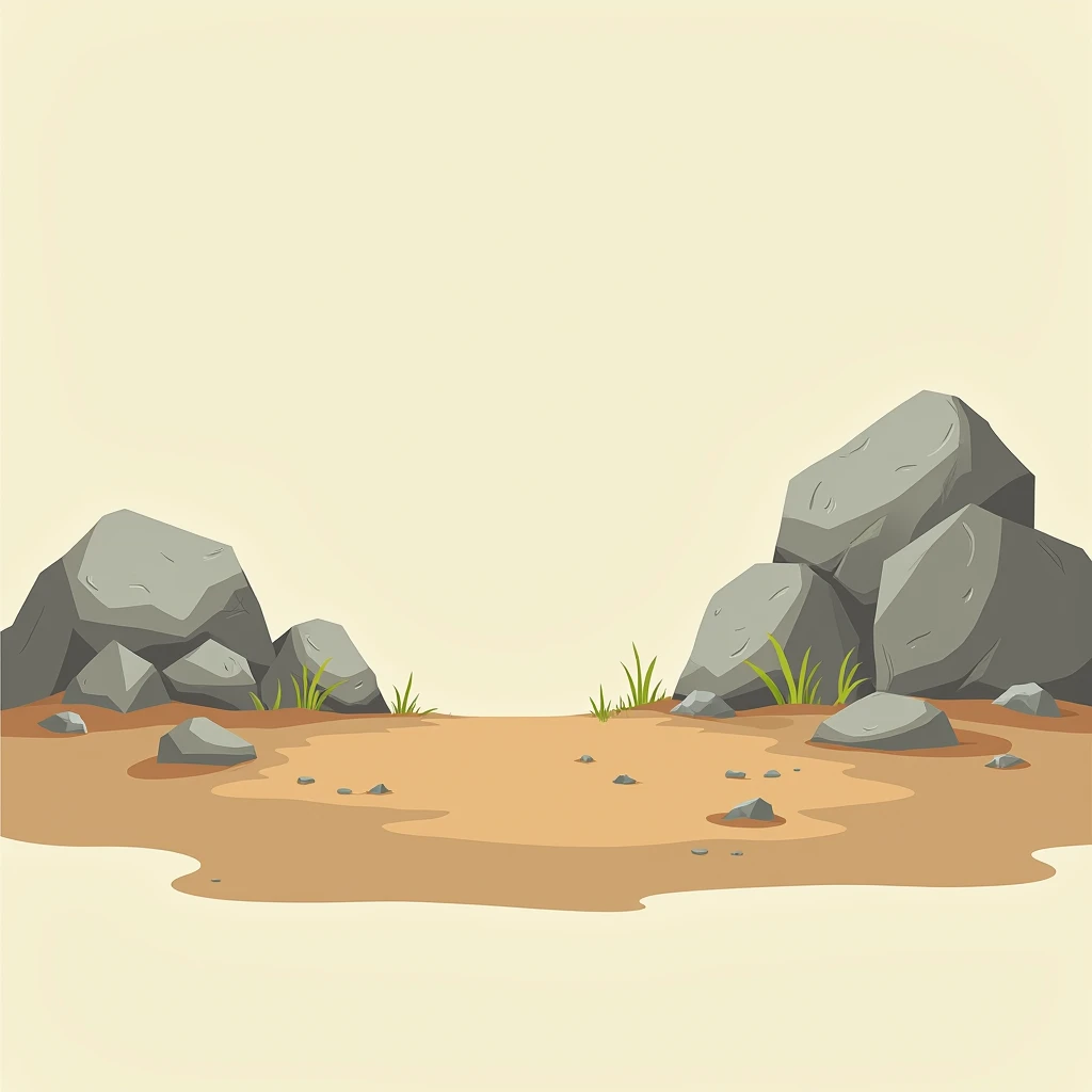 2d, simple, retro, back and front side photo, soil ground, rock ground