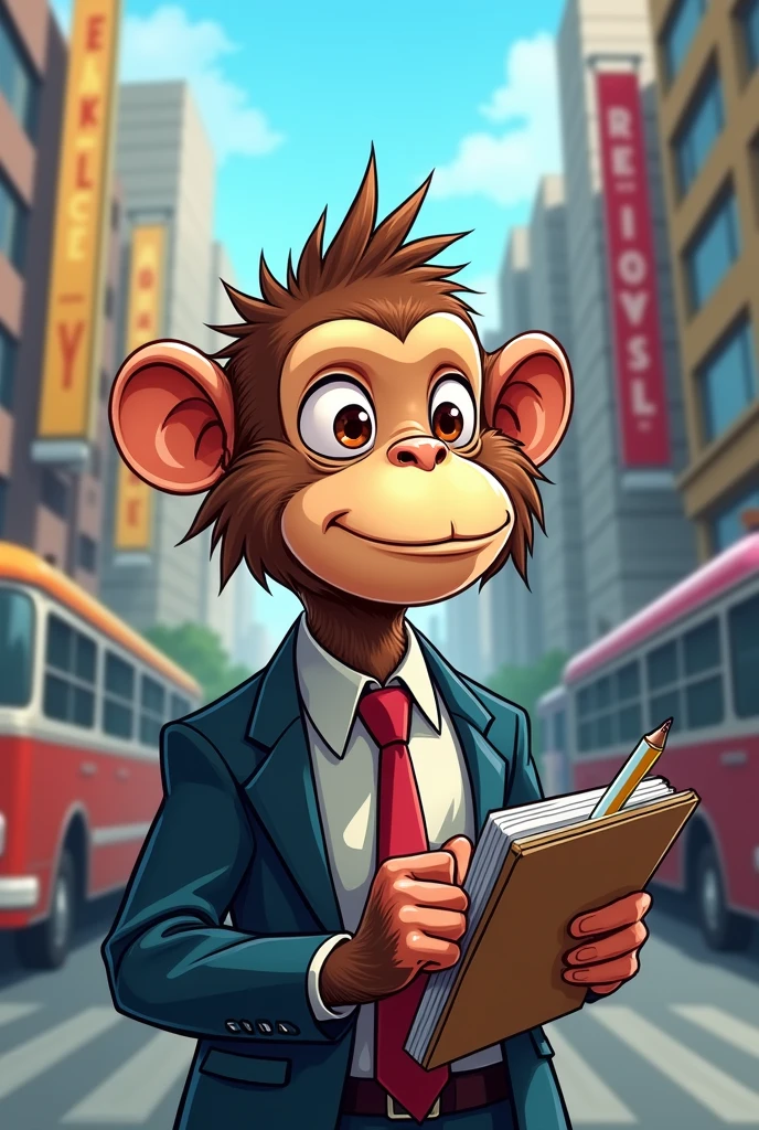 Reporter monkey illustrated in comic style