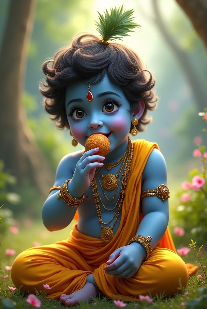 Lord krishna eating laddu