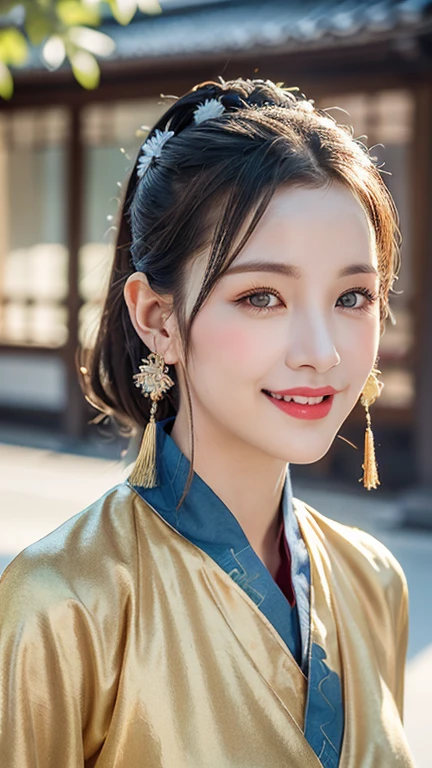 (1 girl, youthful gorgeous Lady, brown_eyes, brown_hair, cross_earrings, earrings, jewellery, Ancient China, Traditional Hanfu, Silk Hanfu, Hanfu, natural pose in a snowy night,
Detailed Beautiful face, Detailed Facial Features, beautiful eyes, dimples, snaggle-tooth, Kind smile, Red lips, short hair, bob hair, cute ponytail, extremely detailed eyes, extremely detailed face, beautiful detailed lips, long eyelashes, arms close together, ears out, golden ratio face, golden ratio body, perfect body anatomy, huge breasts, big breasts,
(SNOW:1.3),
Night outdoors, snow flakes, snow, winter,
(best quality, 4K, 8k, highres, masterpiece:1.2), ultra-detailed, (realistic, photorealistic, photo-realistic:1.37), HDR, UHD, sun light, ultra-fine painting, sharp focus, physically-based rendering, extreme detail description, professional, vivid colors, award-winning, bokeh, cowboy_shot, SFW, Safe for Work)