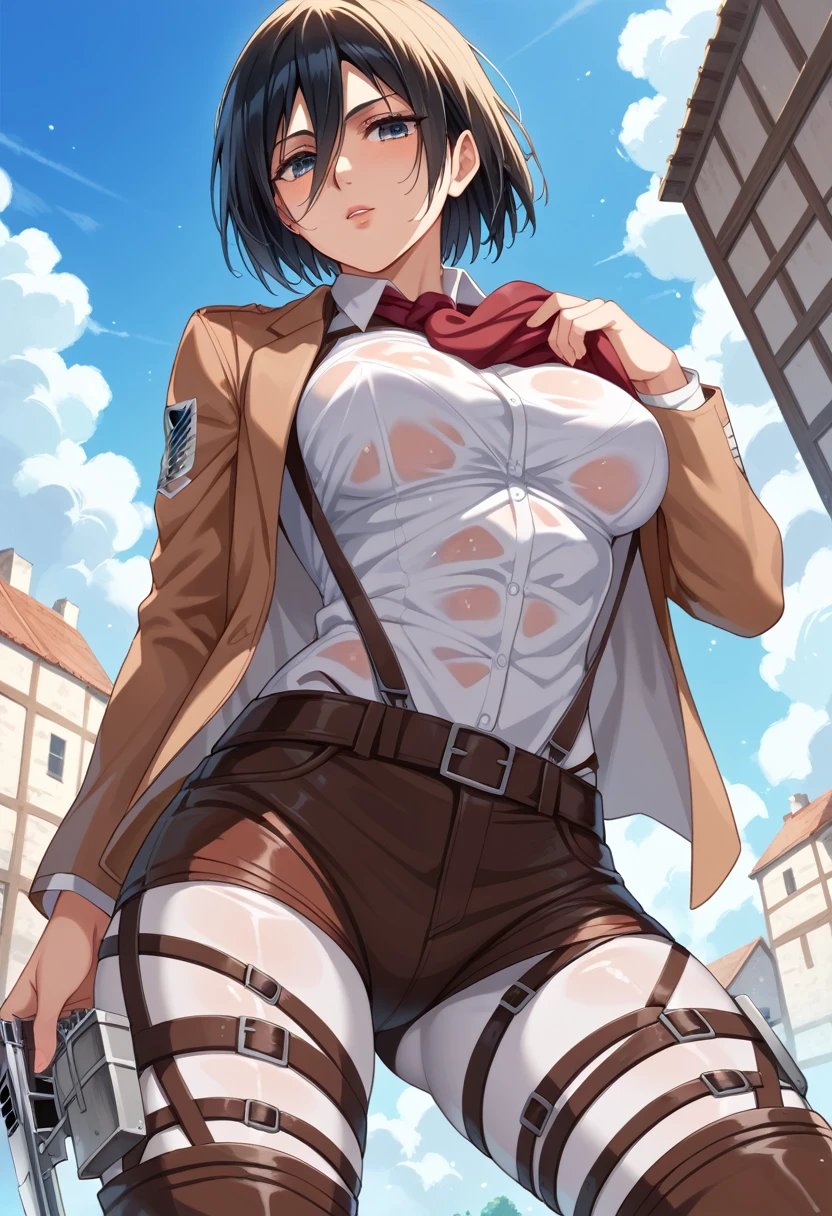 a girl, mikasa ackerman, Shineki no kiojin, Attack on Titan, Ackerman Mikasa, with soaked clothes 