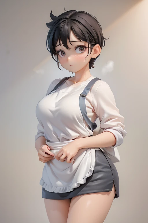 30-year-old woman、Mother,Married women,,Black Hair,Shortcuts、Short Hair、Casual wear、Calm appearance、sweater、shirt、apron、Clothing Pattern、Clothing design、whole body、
