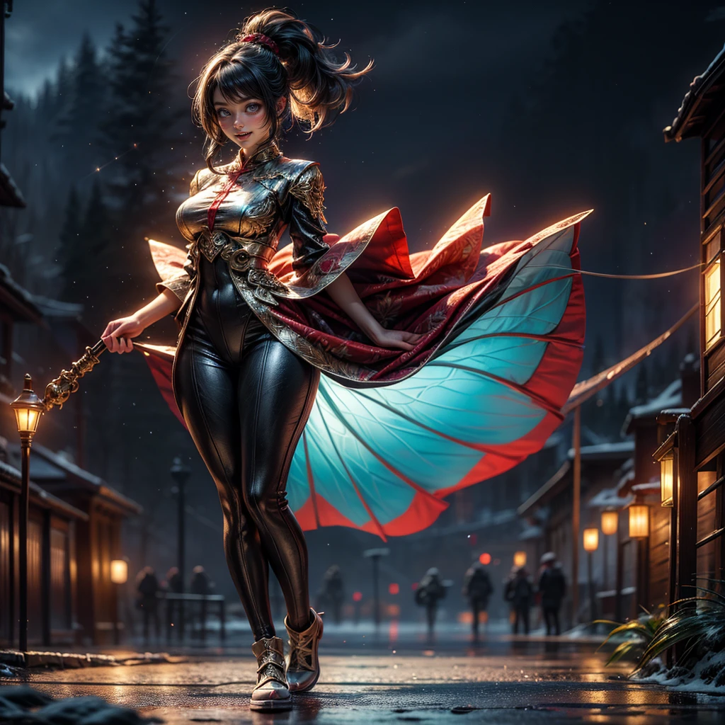 (Full Body of Extremely Detailed Dragon girl) with (Sparkling Red eyes)  Cyan hair in a high ponytail, liquid hair, flowers, (Huge dragon head) in background, 8K TopQuality UltraDetailed Masterpiece of Professional Photo, HDR ultra-fine painting, LifeLike rendering, extreme detail description, professional, Bright colors, bokeh, (Exposed Hourglass Body Shape)