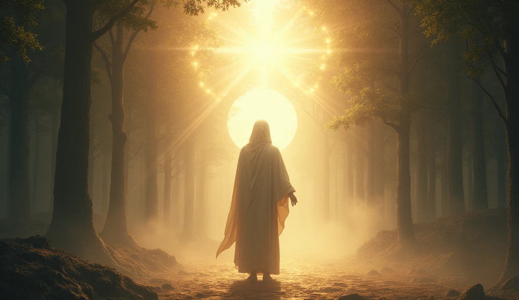 "A person receiving a subtle, yet clear sign of divine guidance, perhaps through a symbolic gesture or light. The environment is calm but filled with hints of a larger, unseen plan. The mood is one of quiet assurance and faith in the path ahead."