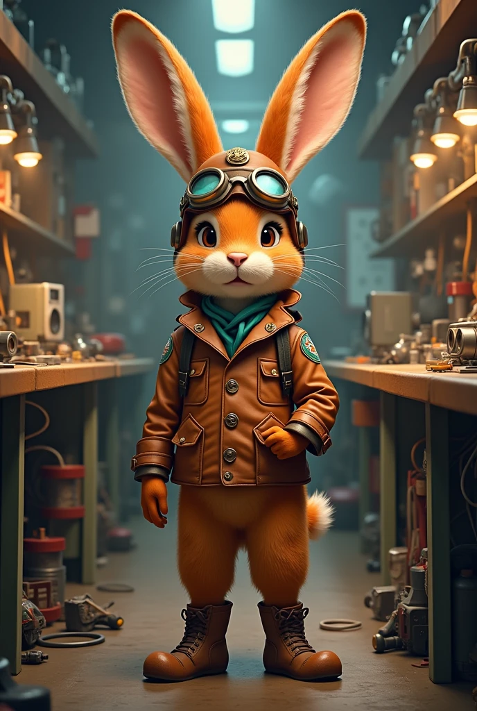 Orange hare as if he were an airplane pilot, with an electrical technician theme