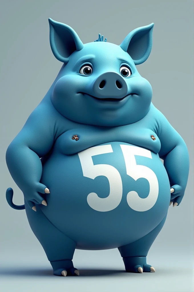 Fat blue pig with the number 55 on its belly