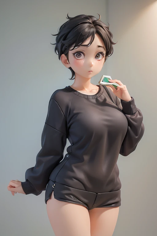 30-year-old woman、Mother,Married women,,Black Hair,Shortcuts、Short Hair、Casual wear、Calm appearance、sweater、shirt、Clothing Pattern、Clothing design、whole body、