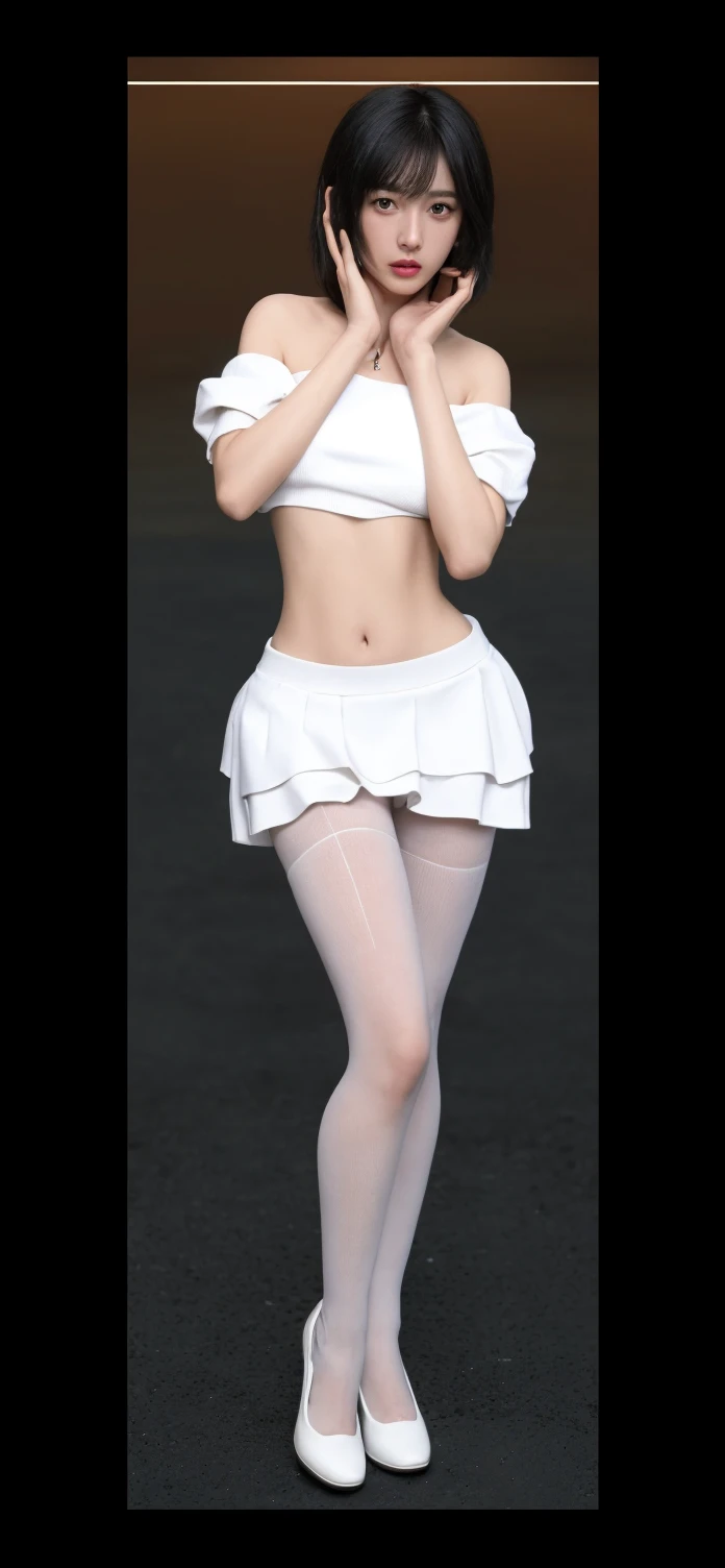 ((Highest quality))、((Very detailed))、(Huge breasts:1.6)、(Wide Hips:1.2)、20-year-old、(Detailed eyes,arm,feet:1.2)、Beautiful body lines、(Random gravure idol poses)、Platinum Blonde Hair、Pink Lips、Fuller lips、Buttoned shirt、Knee socks、(Pink see-through lingerie)、(Rear view:1.3)、On all fours
