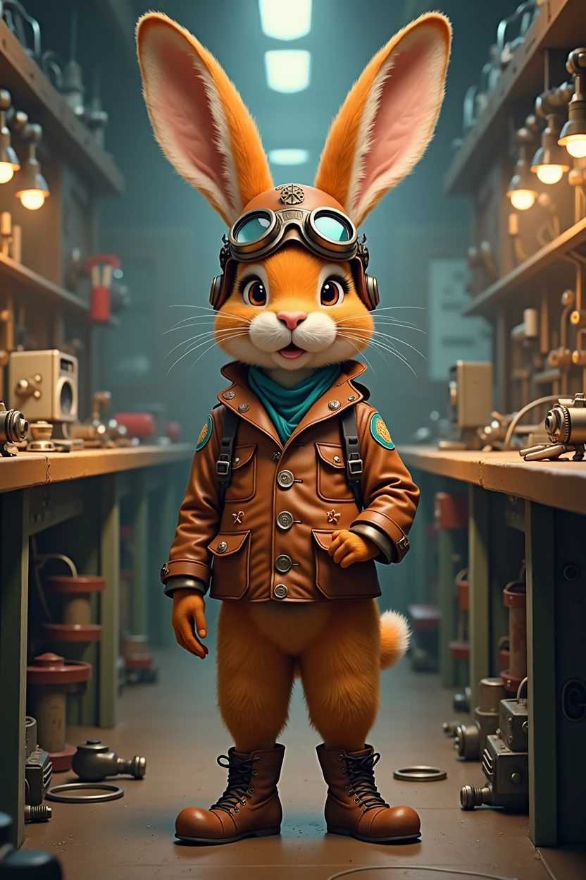 Orange hare as if he were an airplane pilot, with an electrical technician theme