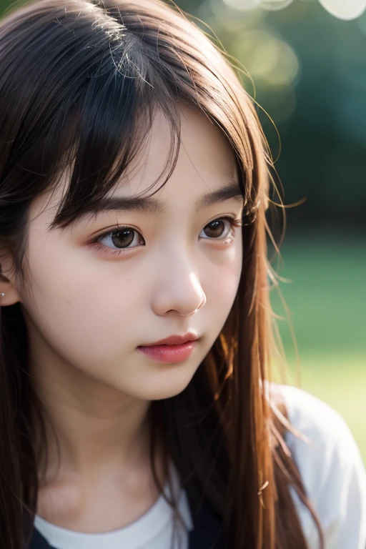(RAW Photos, highest quality), (Realistic, Photorealistic:1.3), Tabletop, Crying face, Very delicate and beautiful, Soft Light, (Brown Hair, Straight shoulder-length hair fluttering in the wind), Beautiful detailed girl, Highly detailed eyes and face, Beautiful and detailed nose, Fine and beautiful eyes, (Crying face:1.3)1 girl,Pure beauty, cute, (Half Body:1.3), (Small breasts:1.2), Realistic face, Realistic body,