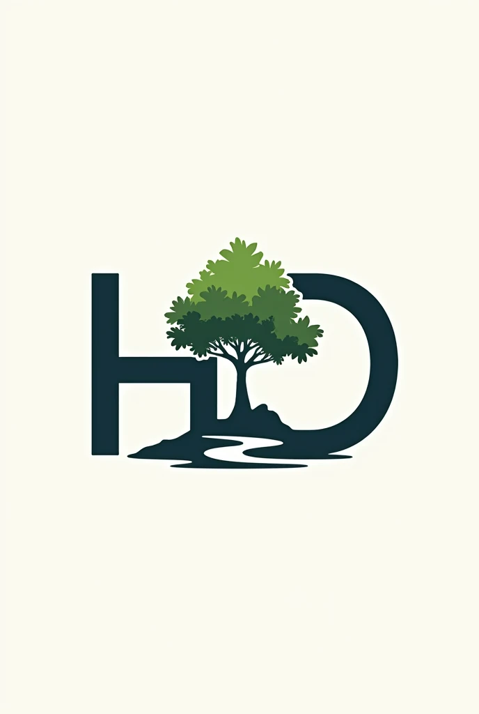 make me a fancy logo, simple and modern, that has the letters HD in the middle and behind the letters has the silhouette of a leafy tree with many branches and leaves, It also improves the typography of the letters!
that the tree is in the middle of the letters!
Now add a small river under the tree!