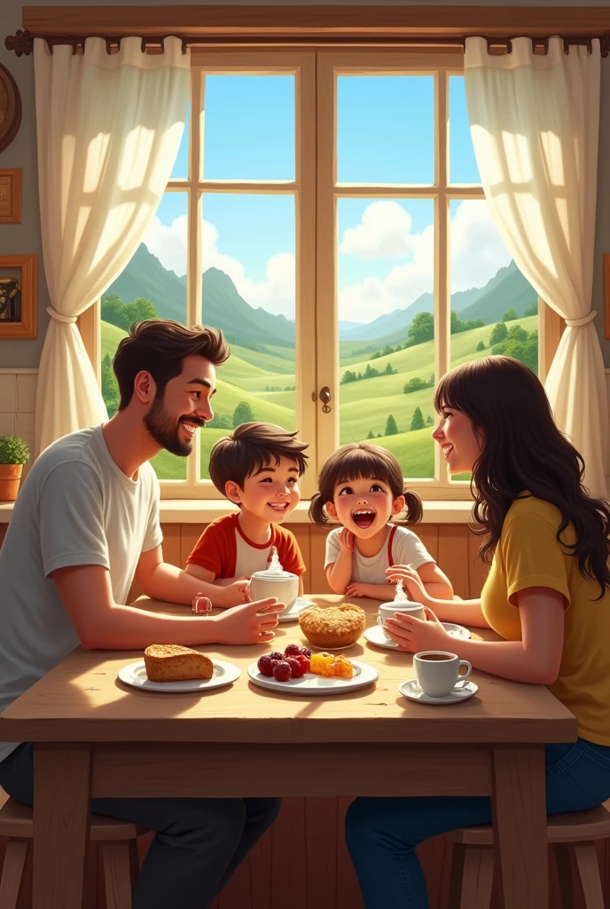 Make a happy family in the countryside (make them at breakfast)